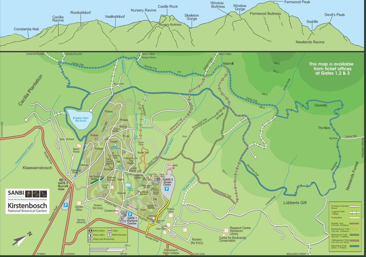 कर्स्टनबोश बॉटनिकल गार्डन का नक्शा