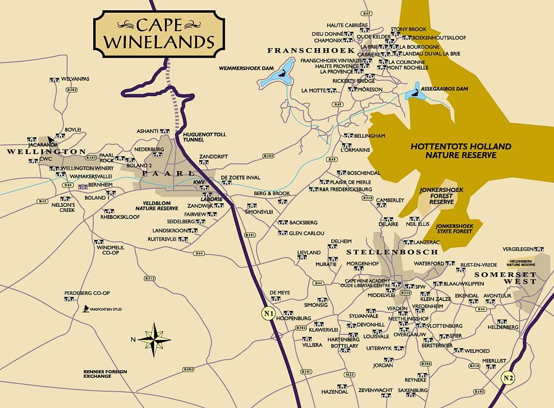 नक्शे के winelands केप टाउन