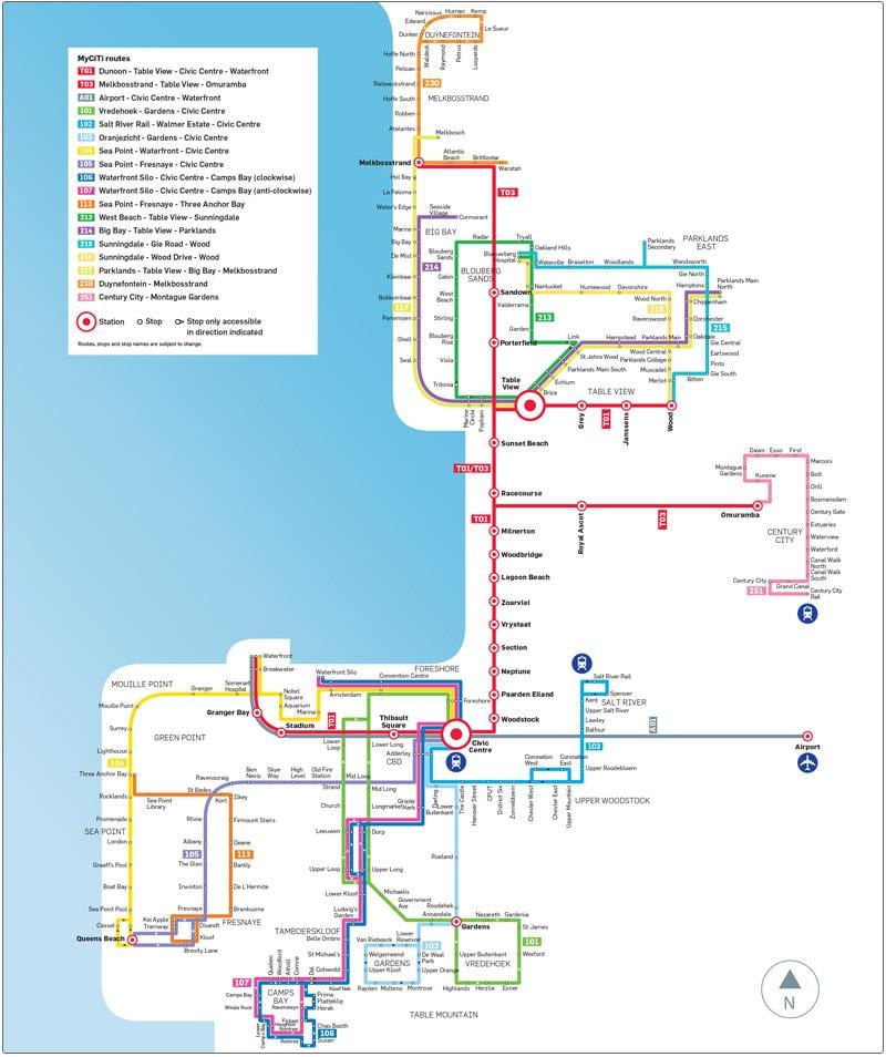 केप टाउन myciti बस मार्ग नक्शा