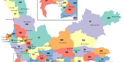 नक्शे के पश्चिमी केप उपनगरों